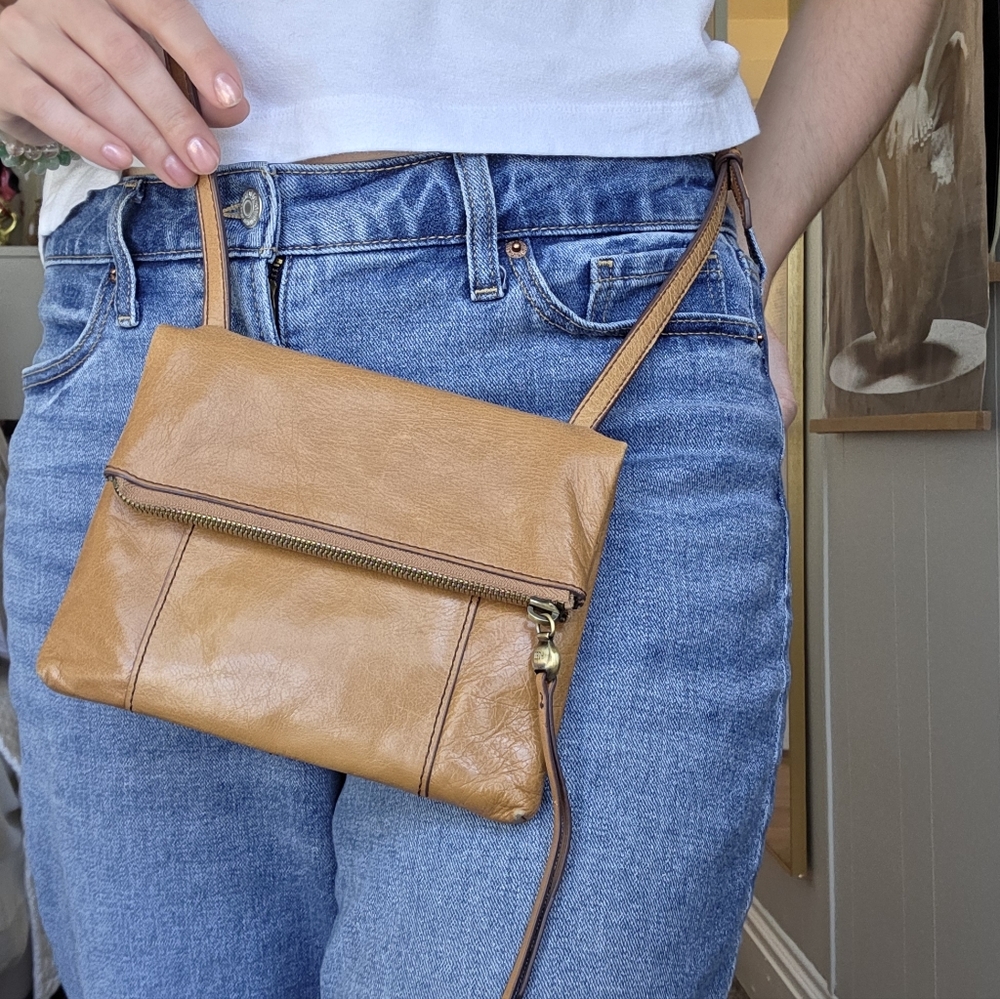 HOBO "Sparrow" Leather Crossbody Bag in Tan